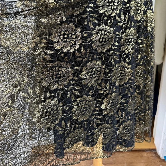Vintage 80s Sequin Evening Dress Black Gold Floral Lace Size Small Formal - Picture 12 of 14